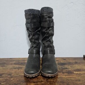 Women's Tall Knit-Top Slouch Boots - Black